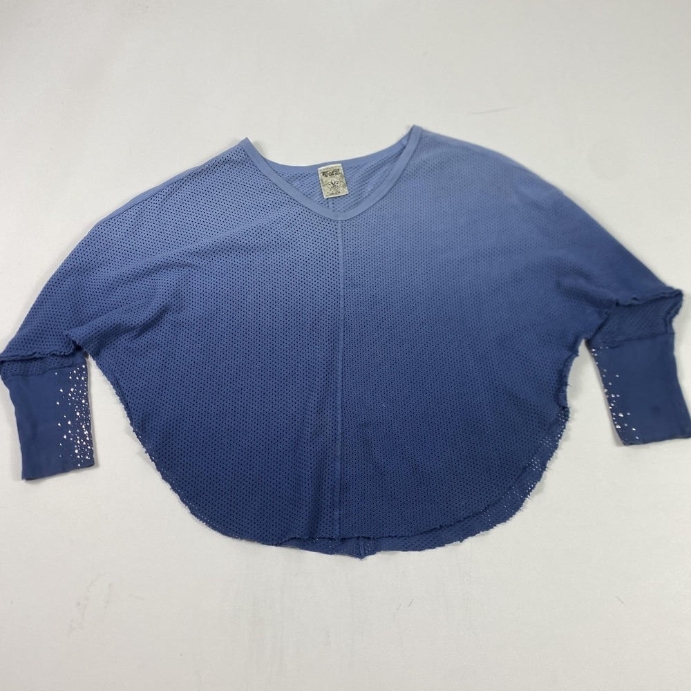 Vocal Sweater Womens Medium Blue‎ Mesh Dolman Batwing Rhinestone Cuff Top